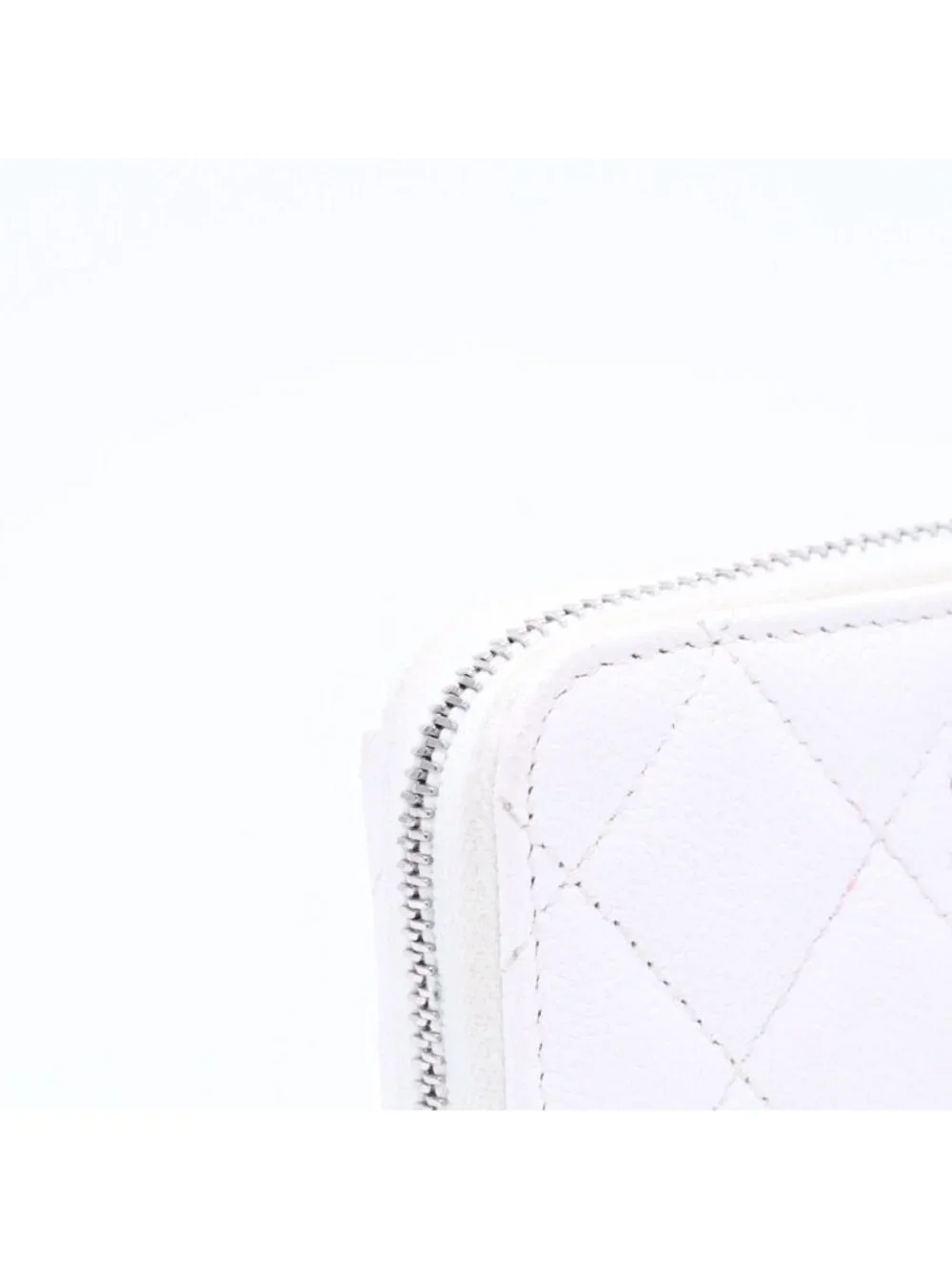 Chanel Classic Coin Purse Stand CC Logo Caviar Leather White Silver